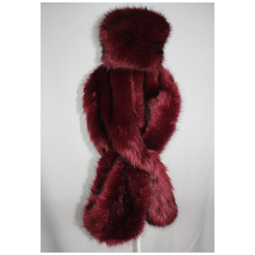 A Burgundy/Cranberry Faux Fur Boa and matching Hat